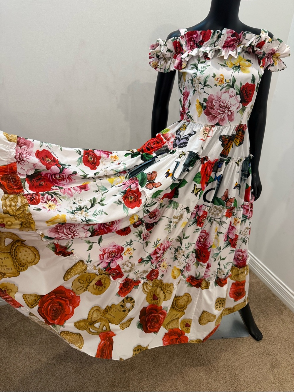 Dolce&Gabbana Sicily Floral Pasticceria Roses Butterfly Maxi Dress IT42 WornOnce